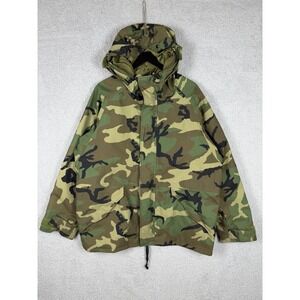 US Military 90's Jacket Woodland Camo Cold Weather Parka Men's Hooded Size L